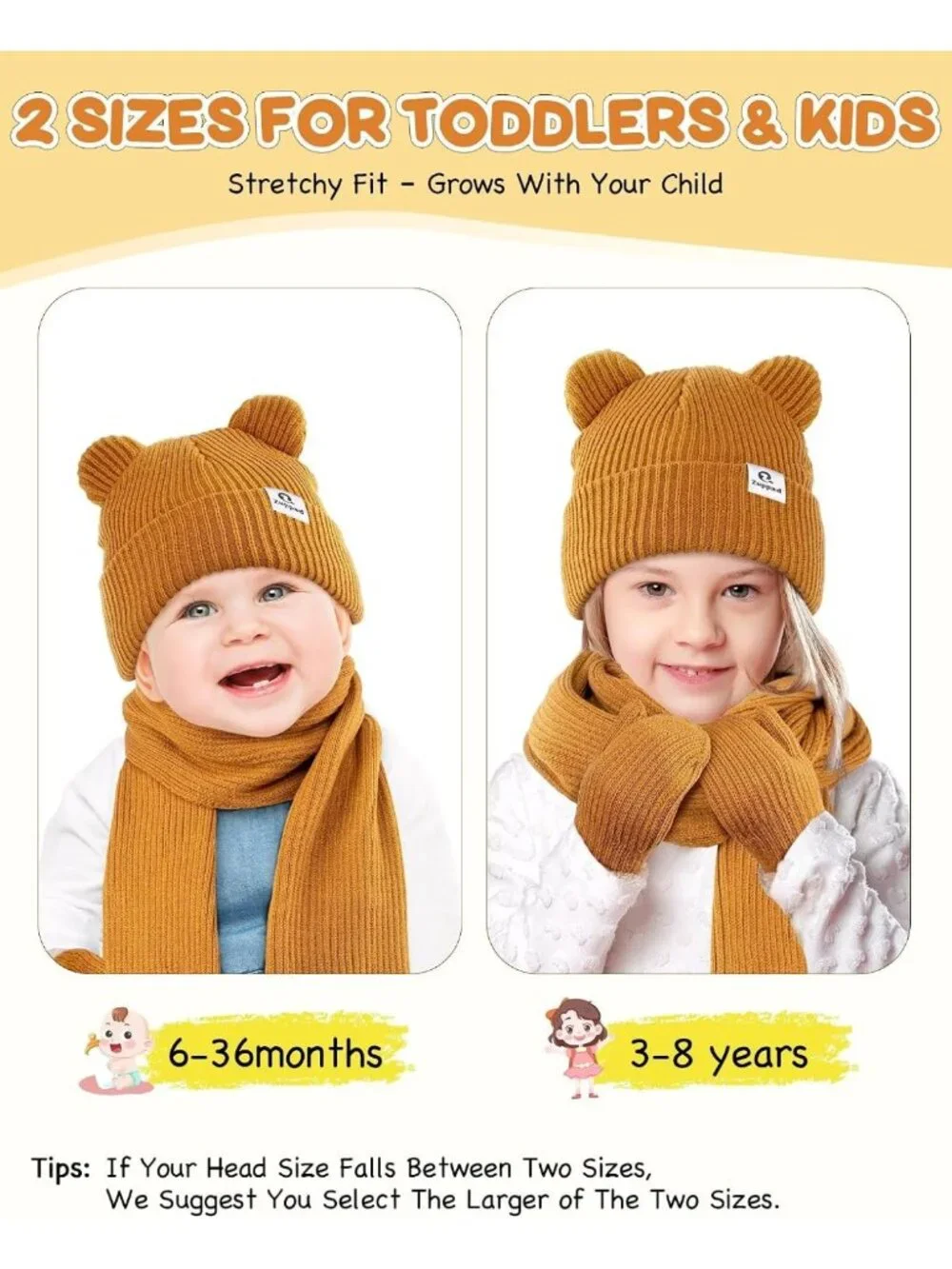 Cozy Baby Beanie, Mittens & Scarf Set - Toddler Winter Hat with Bear Ears